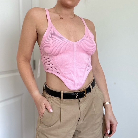 Corset Style Cropped Knit Cami Top - Picture 2 of 7